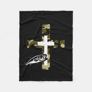 Faith Fishing Hunting Camo Cross With Hook B Chris Fleece Blanket