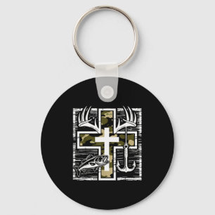 Faith Fishing Hunting Camo Cross With Hook B Chris Key Ring