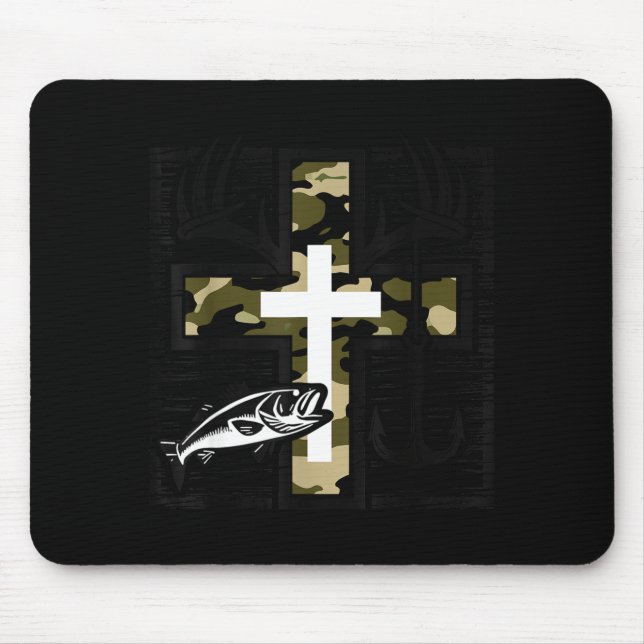 Faith Fishing Hunting Camo Cross With Hook B Chris Mouse Pad (Front)