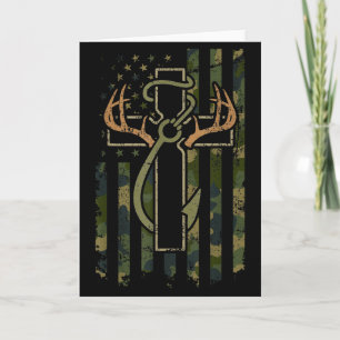 Faith Fishing Hunting Camo Us Flag Cross With Hook Card