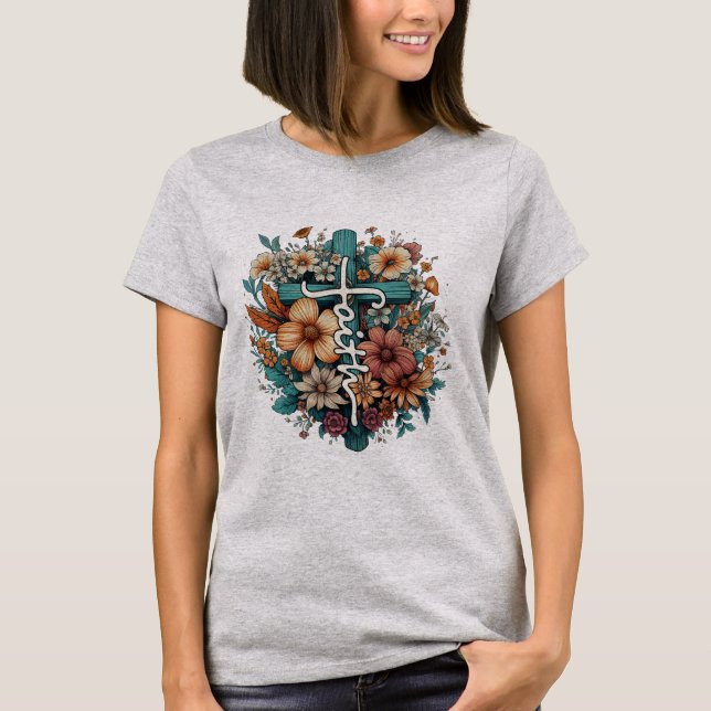 Faith Flowers Religious Christian Women's T-Shirt (Front)