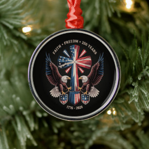 Faith Freedom 250 Years 250th Anniversary USA Metal Tree Decoration