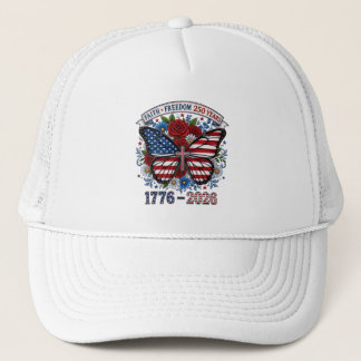 Faith Freedom 250 Years Patriotic Butterfly Cross Trucker Hat