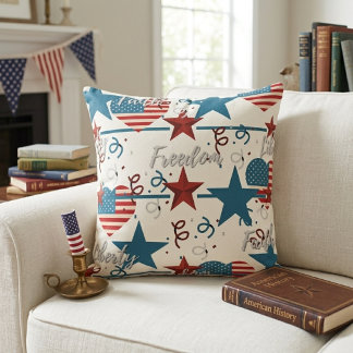 Faith, Freedom and Liberty Retro Patriotic Cushion