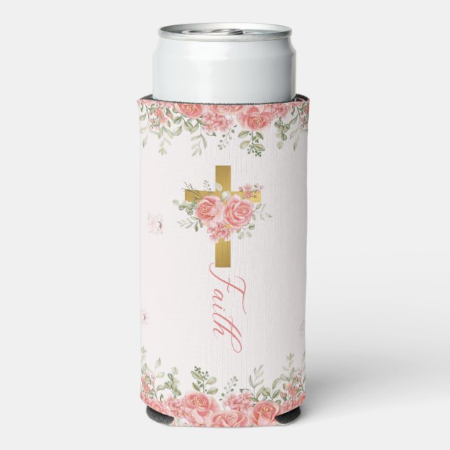 Faith Gift Floral Cross Seltzer Can Cooler (Seltzer Back)