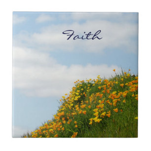 Faith gifts Tile Art Blue Sky Poppy Meadow unique