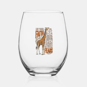 Faith Giraffe Vintage Inspirational Shirt Design_1 Stemless Wine Glass