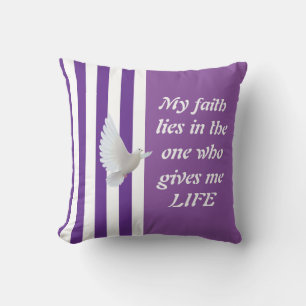 Faith Gives Life Purple Stripe Reversible Pillow
