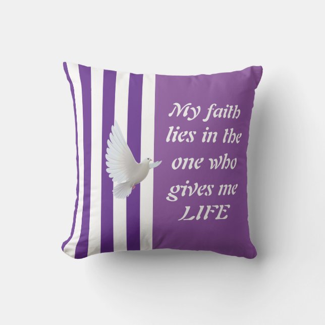 Faith Gives Life Purple Stripe Reversible Pillow (Front)