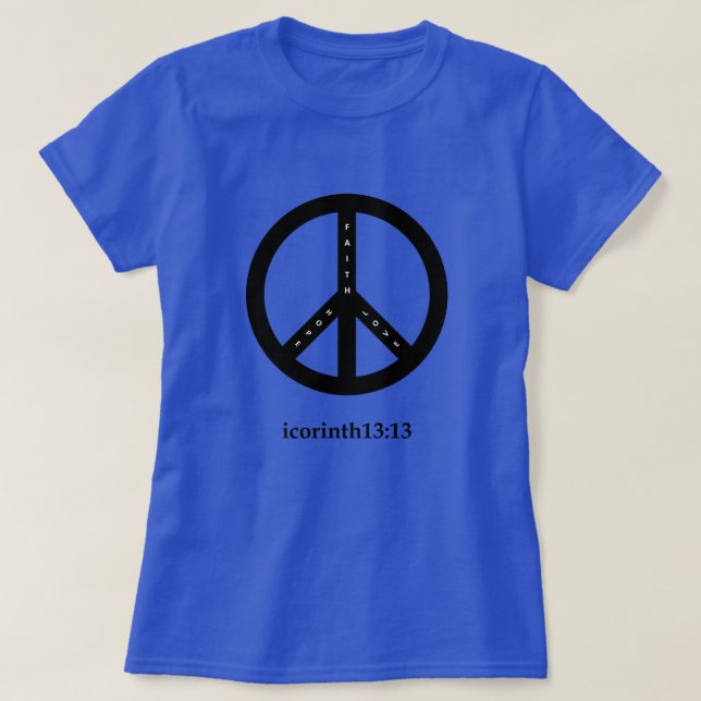 Faith, Hope, and Love T-Shirt (Blue with Black) (Design Front)