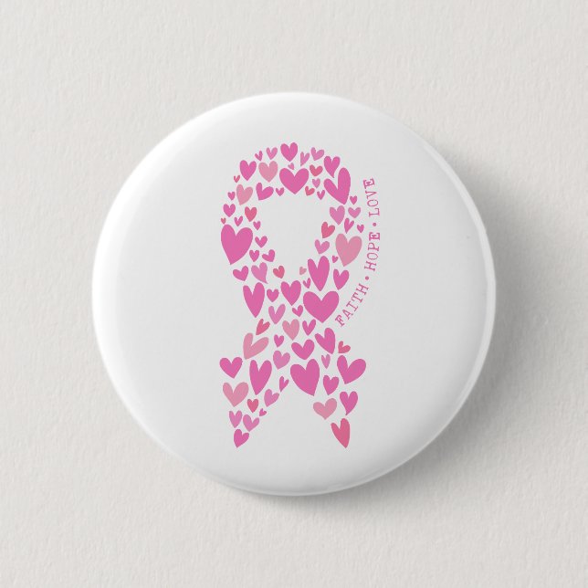 Faith Hope Breast Cancer Pink Ribbon Awareness 6 Cm Round Badge (Front)