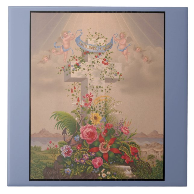 Faith Hope Charity And Flowers  Tile (Front)