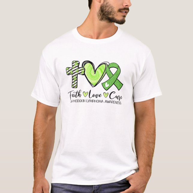 Faith Hope Cure Green Ribbon Non-Hodgkin Lymphoma T-Shirt (Front)