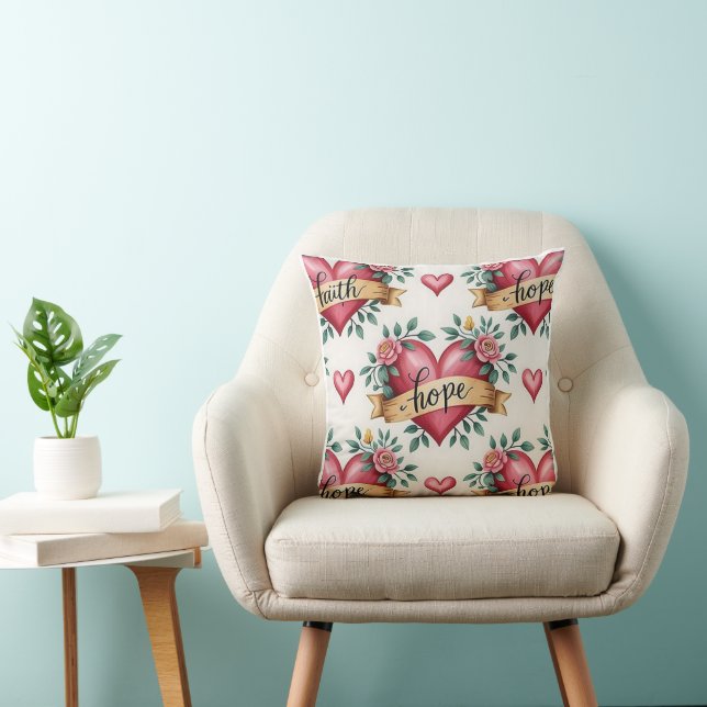 Faith Hope Heart Pattern Cushion (Chair)