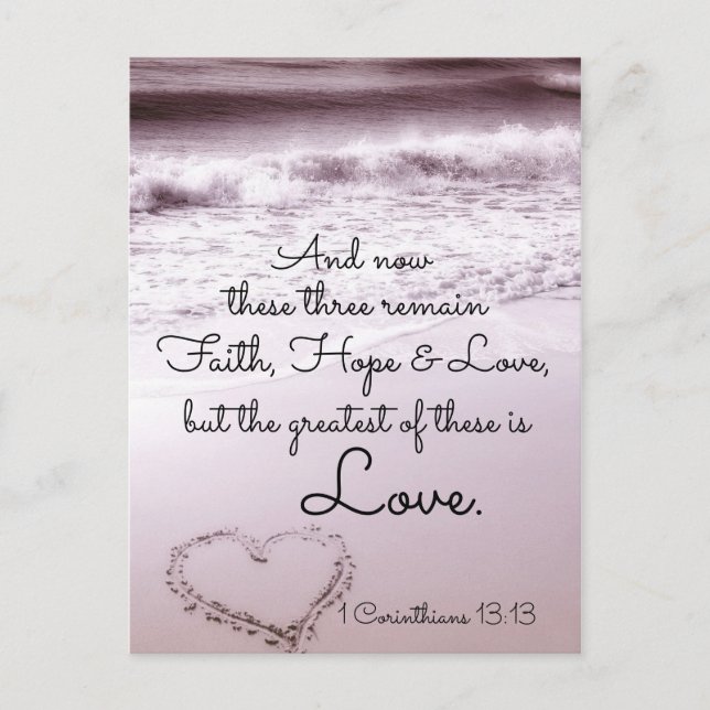 Faith Hope Love, 1 Corinthians 13:13, Ocean Beach Postcard (Front)