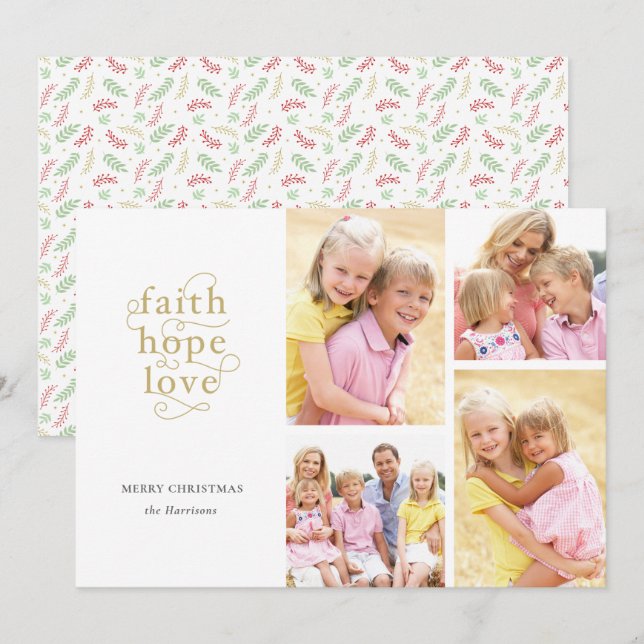 Faith Hope Love 4-Photo Collage Family Christmas Holiday Card (Front/Back)