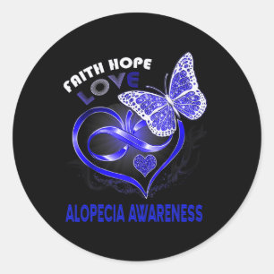 Faith Hope Love Alopecia Awareness Heart Butterfly Classic Round Sticker