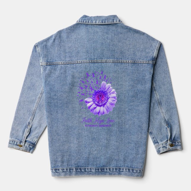 Faith Hope Love Alzheimer's Awareness Survivor Fig Denim Jacket (Back)