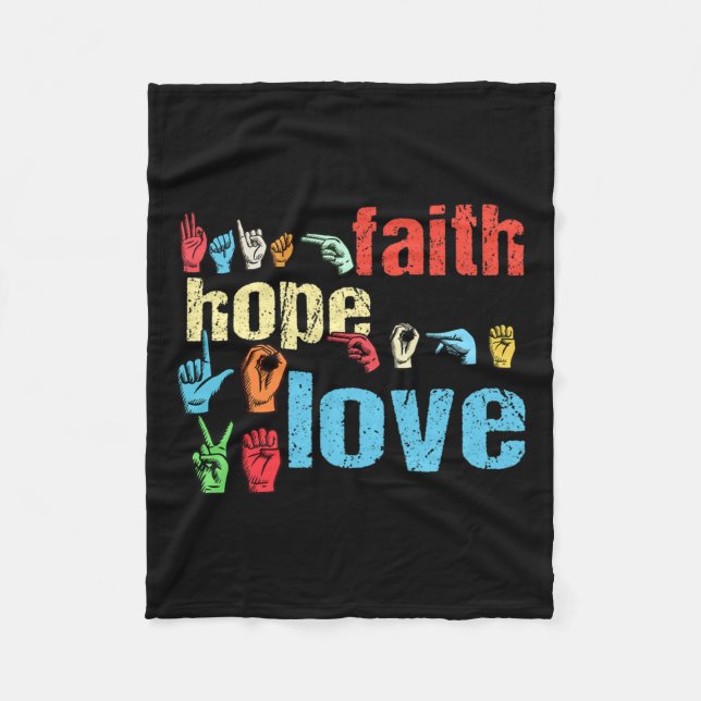 Faith Hope Love American Sign Language Christian E Fleece Blanket (Front)