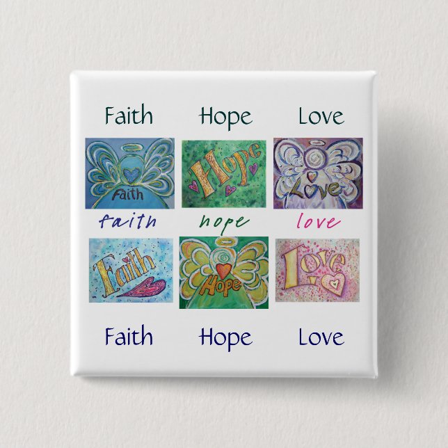 Faith Hope Love Angel Word Collage Button or Pin (Front)