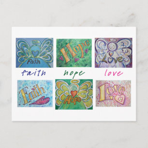 Faith Hope Love Angel Word Collage Postcard