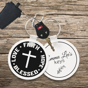 Faith Hope Love Blessed Christian Quote Custom Key Ring