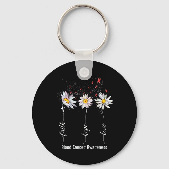 Faith Hope Love Blood Cancer Awareness  Flower Gif Key Ring (Front)