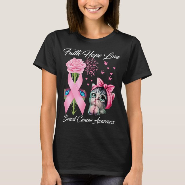 Faith Hope Love Breast Cancer Awareness Butterfly  T-Shirt (Front)