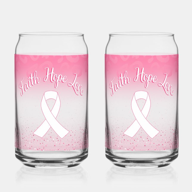 'Faith Hope Love' Breast Cancer Awareness Can Glass (Left)