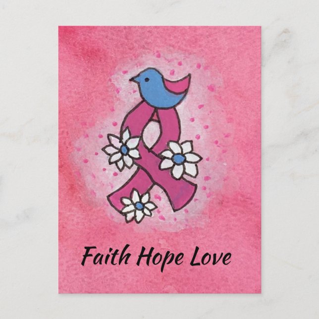 Faith Hope Love Breast Cancer Pink Ribbon Prayer Postcard (Front)