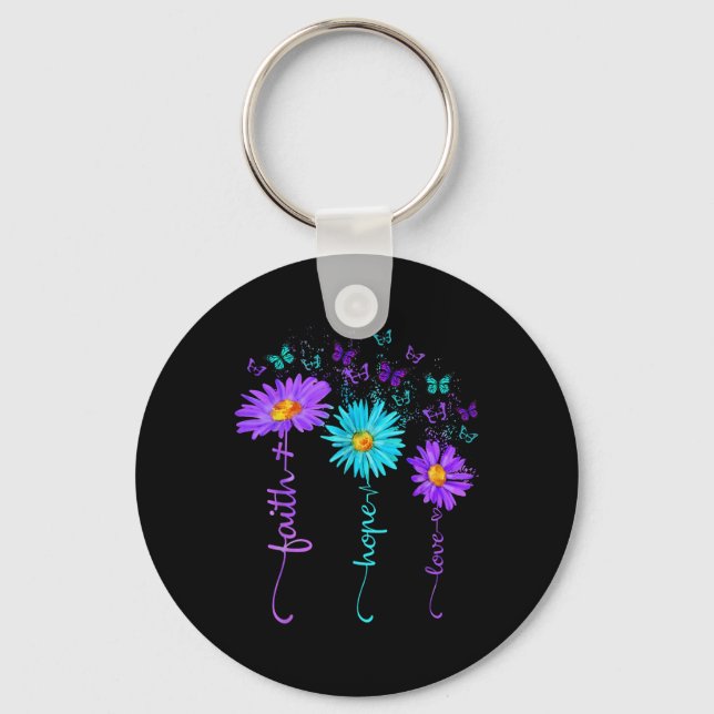 Faith Hope Love Butterfly Daisy Suicide Prevention Key Ring (Front)