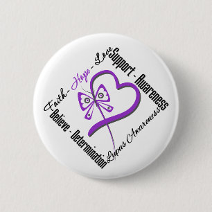 Faith Hope Love Butterfly - Lupus Awareness 6 Cm Round Badge