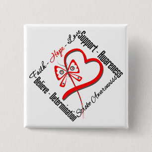 Faith Hope Love Butterfly - Stroke Awareness 15 Cm Square Badge