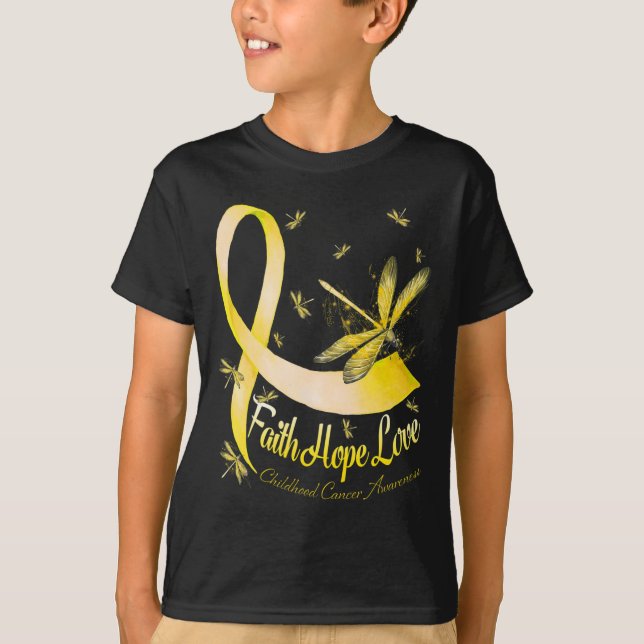 Faith Hope Love Childhood Cancer Awareness Dragonf T-Shirt (Front)