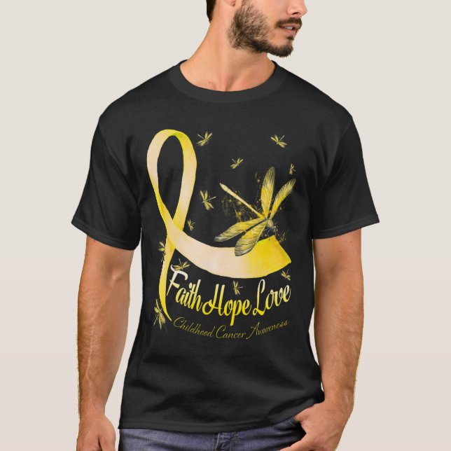 Faith Hope Love Childhood Cancer Awareness Dragonf T-Shirt (Front)