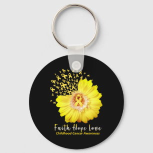 Faith Hope Love Childhood Cancer Awareness Ribbon Key Ring