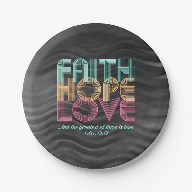 Faith Hope Love Christian Bible Verse Retro Paper Plate (Front)