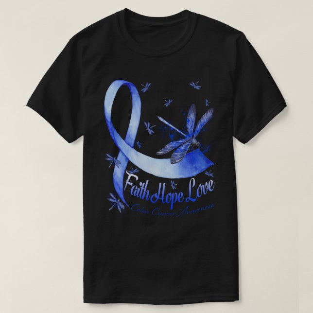 Faith Hope Love Colon Cancer Awareness Dragonfly T-Shirt (Design Front)