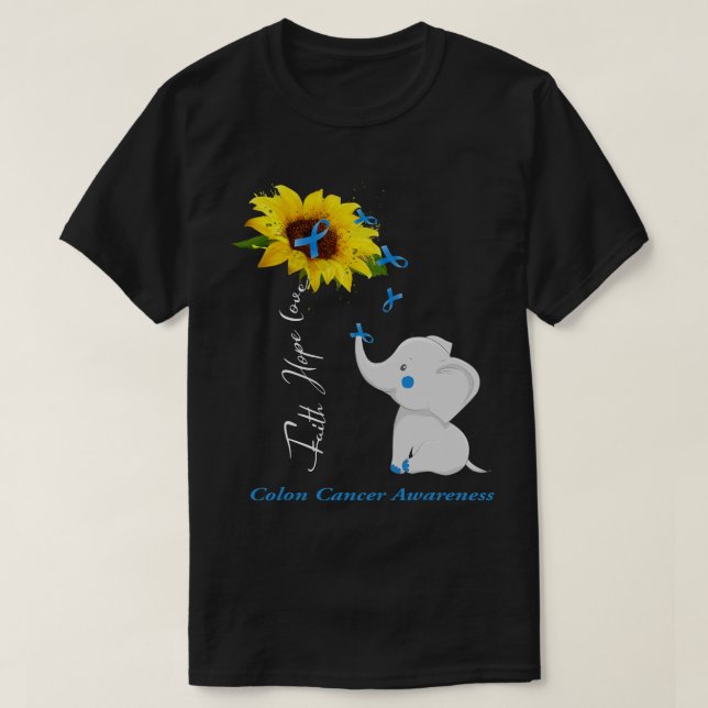 Faith Hope Love Colon Cancer Awareness Elephant Ri T-Shirt (Design Front)