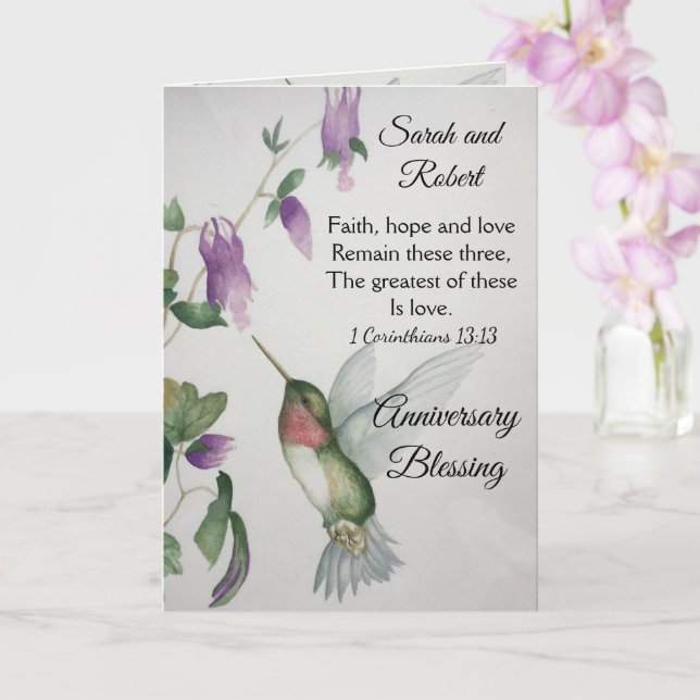 Faith Hope Love Couple Anniversary Blessing Card (Orchid)