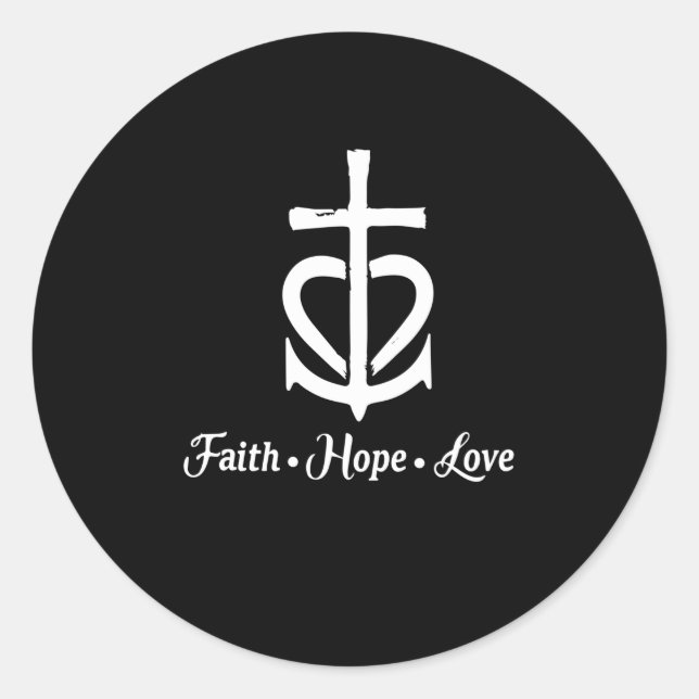 Faith Hope Love Cross Anchor Heart Jesus Classic Round Sticker (Front)