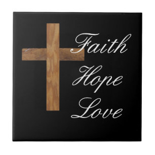 Faith Hope Love Cross Tile