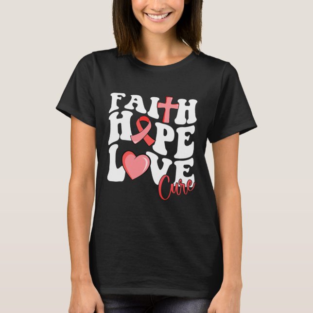 Faith Hope Love Cure Burgundy Ribbon Sickle Cell W T-Shirt (Front)