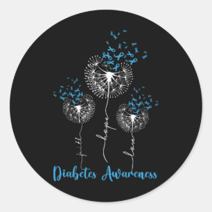 Faith Hope Love Dandelion Flower Diabetes Awarenes Classic Round Sticker