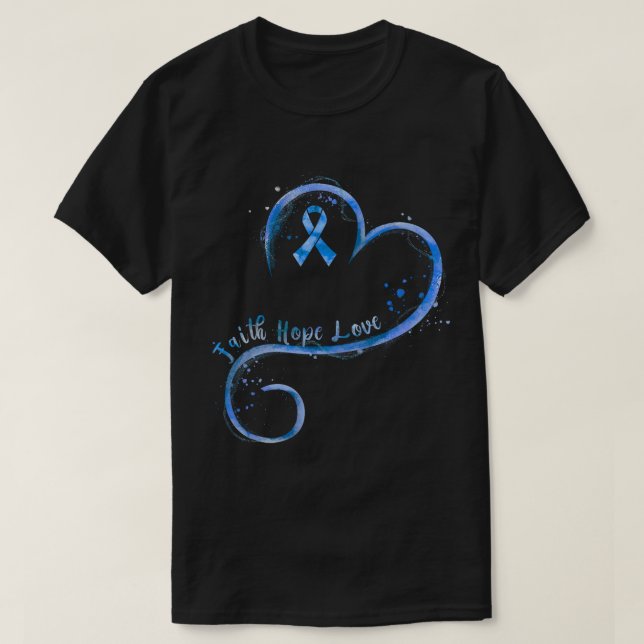 Faith Hope Love Dark Blue Ribbon Colon Cancer Awar T-Shirt (Design Front)