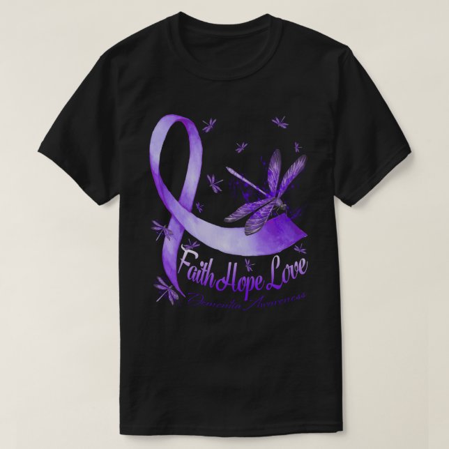 Faith Hope Love Dementia Awareness Dragonfly T-Shirt (Design Front)