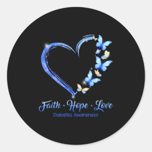 Faith Hope Love Diabetes Awareness Blue Butterflie Classic Round Sticker