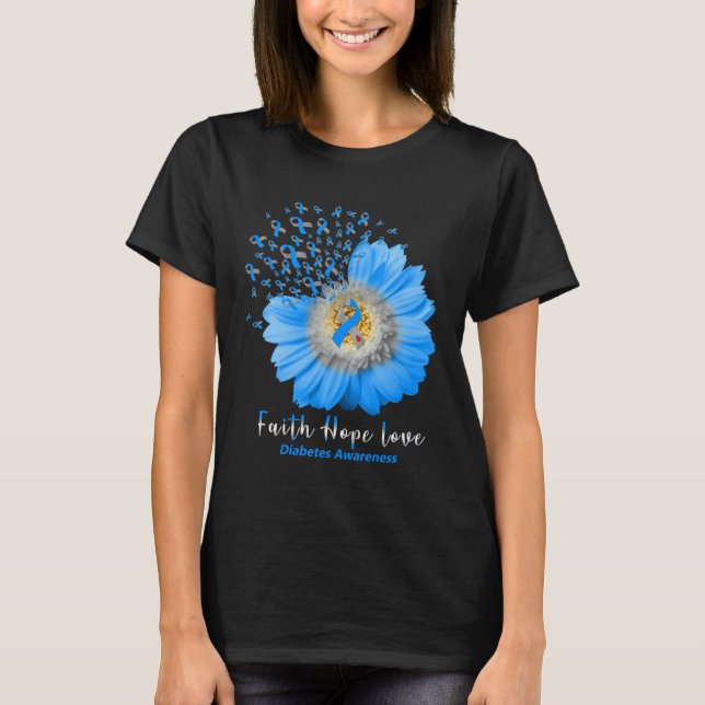 Faith Hope Love Diabetes Awareness Grey Ribbon Dai T-Shirt (Front)