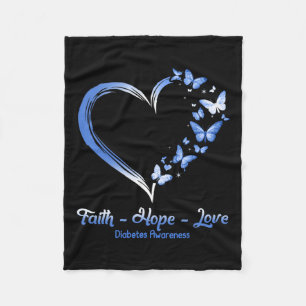 Faith Hope Love Diabetes Awareness Heart Butterfly Fleece Blanket