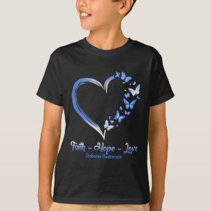 Faith Hope Love Diabetes Awareness Heart Butterfly T-Shirt